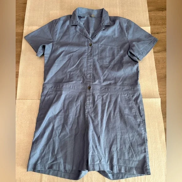 Eddie Bauer Blue Short Sleeve Hemp Linen Blend Romper Jumpsuit - Picture 2 of 9